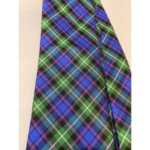Croft & Barrow Mens Classic 100% Silk NeckTie Plaid Tartan Blue Green